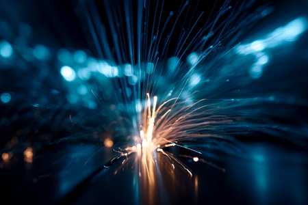 Sparkling Blue: A Concept of Modern Mechanical Manufacturing, Communication, Progress, and Innovation through Welding Sparks created with Generative AI technologyの素材