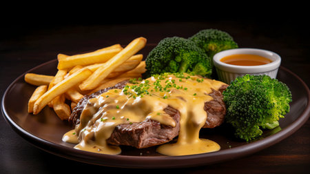 Fresh broccoli paired with dairy cheese, a healthy lunch idea full of flavor, created with Generative AI technologyの素材