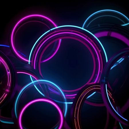 Dive into digital with this neon-lit corridor, ideal for tech and music visuals.の素材