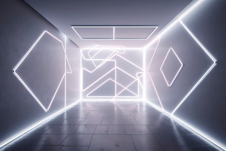 Sleek AI-generated geometric tunnel, ideal for tech and sci-fi designsの素材