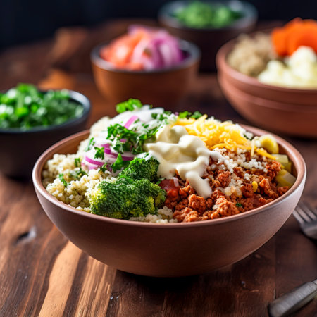 A colorful vegan bowl, perfect for healthy lifestyle and culinary diversity themes.の素材