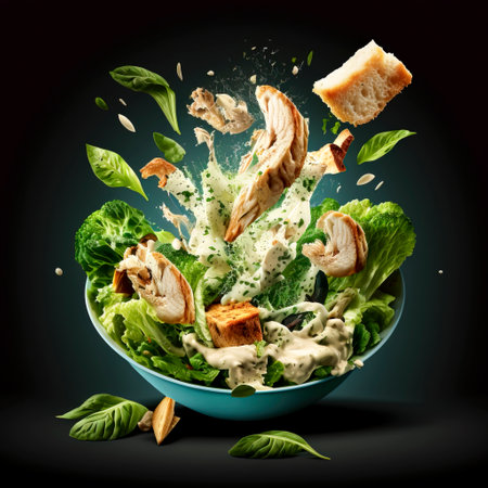 Dynamic salad splash, ideal for fresh culinary presentationsの素材