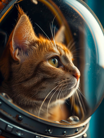Ideal for pet brands and sci-fi themes, showcases a cat in space attireの素材