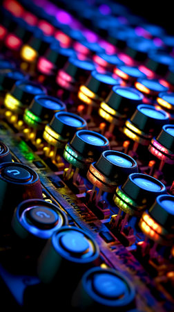 AI-crafted vintage typewriter with neon-lit keys, suited for retro tech themesの素材