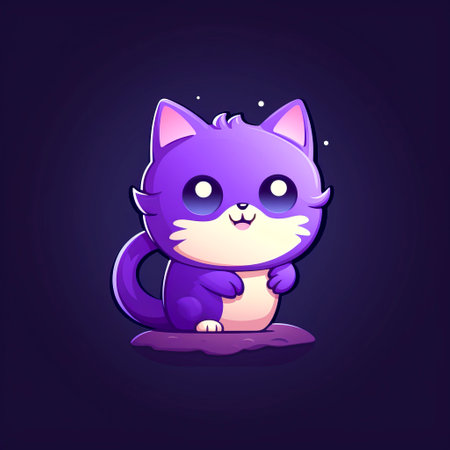Adorable Purple Cartoon Kitten with Sparkling Eyes created with Generative AI technologyの素材