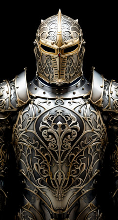 This AI-generated image, ideal for gaming and fantasy, depicts a knight with intricate, futuristic armor.の素材