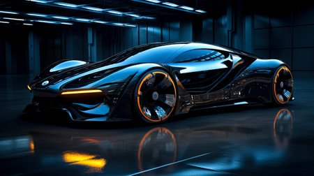 A concept image of a futuristic autonomous car, with a sleek, aerodynamic design and advanced technology.の素材