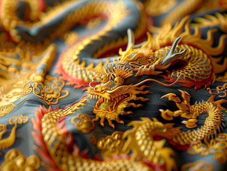 Exquisite dragon embroidery, a masterpiece of textile craftsmanship.の素材