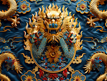 Exquisite dragon embroidery, a masterpiece of textile craftsmanship.の素材