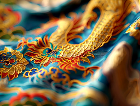 Exquisite dragon embroidery, a masterpiece of textile craftsmanship.の素材