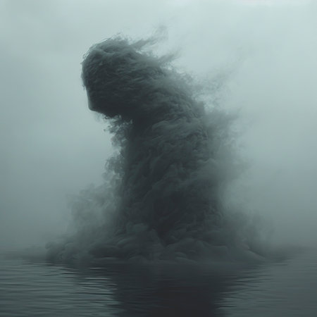A smoke monster looms over an urban street, a surreal scene for creative storytelling.の素材
