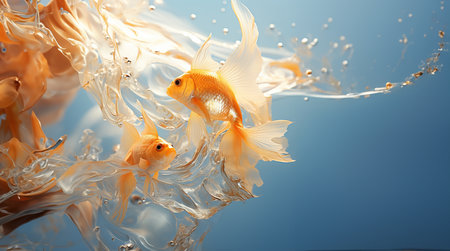 Perfect for aquatic themes, this AI image captures the elegance and serenity of goldfish in motionの素材