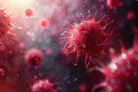 Virus Particles in Vivid Detail, a Microscopic Perspective, created with Generative AI technologyの素材