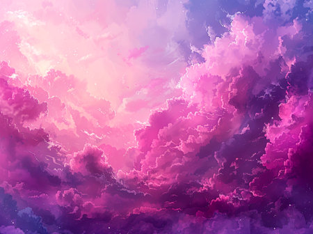 A dreamlike skyscape with fluffy clouds bathed in pink and blue hues, evoking a sense of wonderの素材