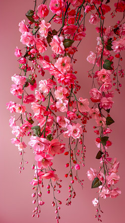 Vibrant Pink Floral Women's Day Celebration - Stunning Image of Beautiful Flowers on Solid Background for High Quality Marketing Campaigns created with Generative AI technologyの素材