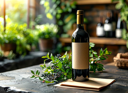 Elevate Your Brand with Sophisticated Wine Bottle Displays: A Must-Have for Elegant Marketing Materials created with Generative AI technologyの素材
