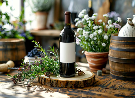 Showcase Your Brand with Elegant Wine Bottle Displays: Elevate Your Image with Style and Sophistication created with Generative AI technologyの素材