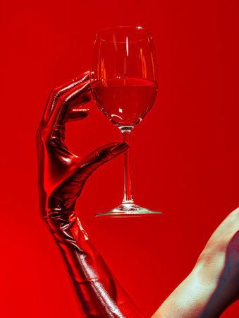 Opulent Wine Tasting: Sophisticated Woman Embracing Luxury in Stylish Setting created with Generative AI technologyの素材