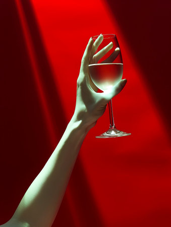 Exquisite Wine Tasting: Elegant Woman Embracing Luxury in Opulent Setting, Conveying Style and Sophistication created with Generative AI technologyの素材