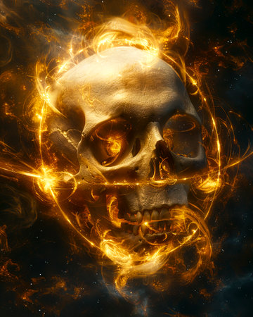 Luminous Cosmic Skull: Captivating Laser Image of Mesmerizing Beauty created with Generative AI technologyの素材
