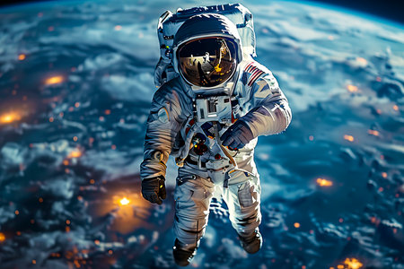 Bound for Discovery: Astronaut's Spectacular Spacewalk with Earth's Glorious Backdrop created with Generative AI technologyの素材