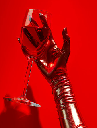 Sophisticated Woman Indulging in Opulent Wine Experience in Luxurious Setting created with Generative AI technologyの素材