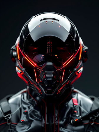 Embark on Exciting Adventures with the Crimson Fighter Pilot Helmet: Capture Thrilling Journeys in Stunning Images created with Generative AI technologyの素材