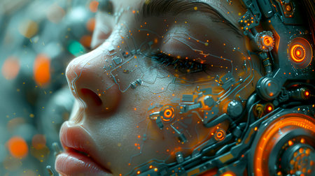 Embracing the Technological Tomorrow: Cybernetics and AI at the Forefront of the Digital Revolution created with Generative AI technologyの素材