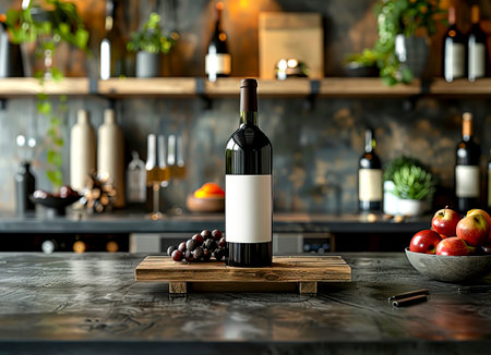 Sophisticated Wine Bottle Display: Elevate Your Brand with Elegant Marketing Materials created with Generative AI technologyの素材
