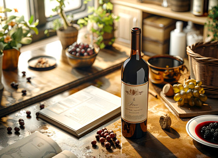 Stylish Wine Bottle Holder Mockup with Modern Typography and Space for Custom Messages - Ideal for Captivating Brand Promotions! created with Generative AI technologyの素材