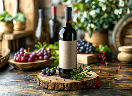 Exquisite Wine Bottle Display: Elevate Your Brand with Custom, Impactful Designs created with Generative AI technologyの素材