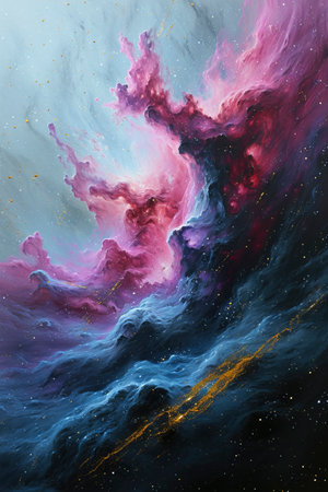Cosmic Dichotomy: The Moon's Silent Dance with Fiery Nebula created with Generative AI technologyの素材
