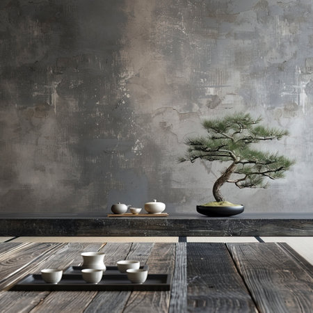A Minimal Rough Wabi Sabi Style Room Created with Generative AI Technologyの素材