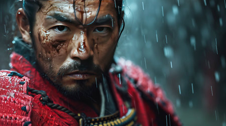 Warrior's Gaze: A Moment of Calm in the Storm created with Generative AI technologyの素材