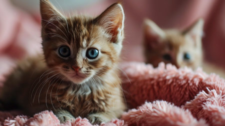 Cherry Blossom Whiskers: Kitten's Springtime Curiosity created with Generative AI technologyの素材
