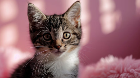 Cherry Blossom Whiskers: Kitten's Springtime Curiosity created with Generative AI technologyの素材