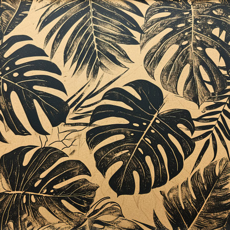 Tropical Impressions: Monstera Delight on Gold Leaf created with Generative AI technologyの素材