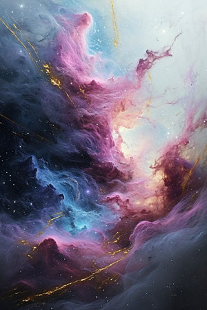 Cosmic Dichotomy: The Moon's Silent Dance with Fiery Nebula created with Generative AI technologyの素材