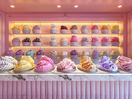 Assorted Ice Cream Flavors Display Created with Generative AI Technologyの素材