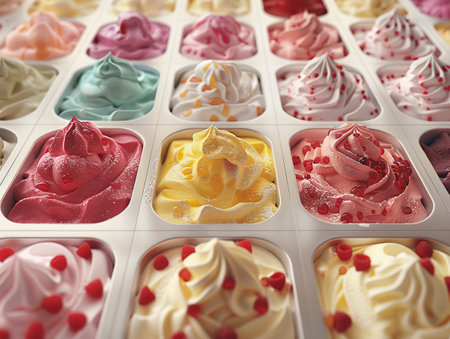 Assorted Ice Cream Flavors Display Created with Generative AI Technologyの素材