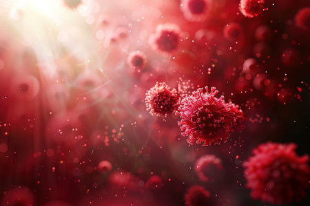 Red Virus Balls in the Background: Created with Generative AI Technologyの素材