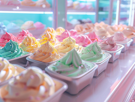 Assorted Ice Cream Flavors Display Created with Generative AI Technologyの素材