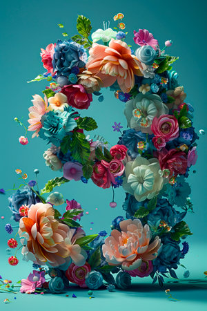 Cosmic Floral 9: A Futuristic Minimalist Masterpiece on Blue-Green Background created with Generative AI technologyの素材