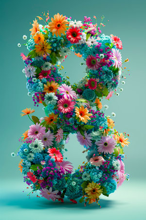 Interstellar Blossoms: A Futuristic Exploration of Cosmic Bouquets in 3D Image Form on Blue-Green Background with Volumetric Light and Photorealism, Minimalism, and Futurism Created with Generative AI Technologyの素材