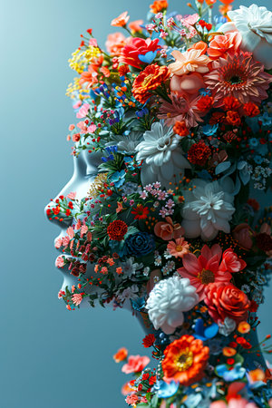 Floral Cosmos: A Futuristic Exploration of 5D Space in 8K 3D, created with Generative AI technologyの素材