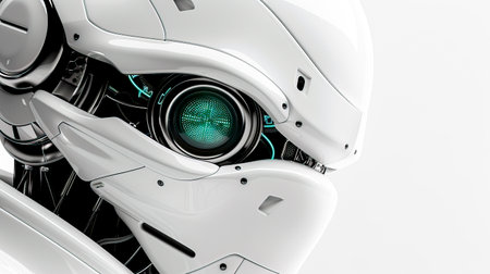 Sleek High-Tech Medtech AI Slide Background with Polished White Metal and Laser Connections, created with Generative AI technologyの素材