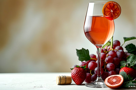 Elegant and Serene: A Glass of Wine on a White Canvas, Perfect for Relaxation and Reflection, 8K High Resolution Image with Ample Copy Space, created with Generative AI technologyの素材