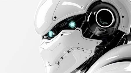 Sleek White Metal Medtech AI Slide Background with Laser Lenses and Green Highlights created with Generative AI technologyの素材