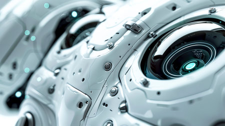 Sleek High-Tech Medtech AI Slide Background with White Metal and Laser Connection, created with Generative AI technologyの素材