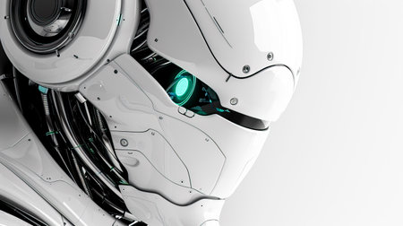 Sleek Medtech AI Slide Background with Polished White Metal and Laser Connectivity created with Generative AI technologyの素材